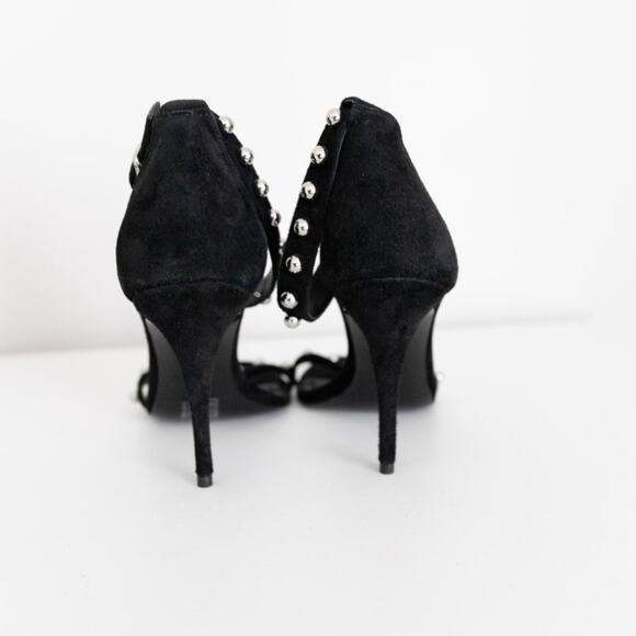 Alexander Wang Studded Antonia Ankle Strap Heel Black Suede Sandal Size 37.5 - Picture 6 of 11
